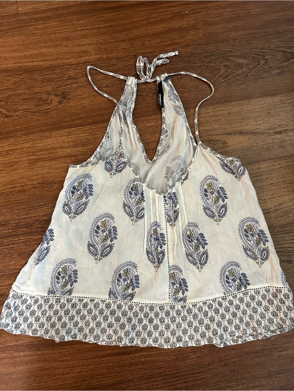 O'Neill Cream Halter Paisley Print Camisole with Blue Accents